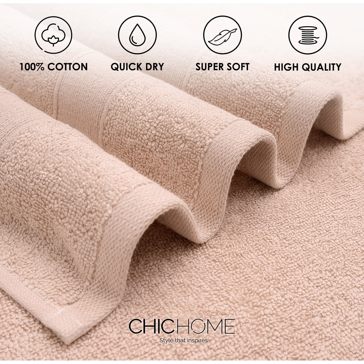 Chic Home Luxurious 4-Piece 100% Pure Turkish Cotton Bath Towels 30" x 54" Dobby Border Design