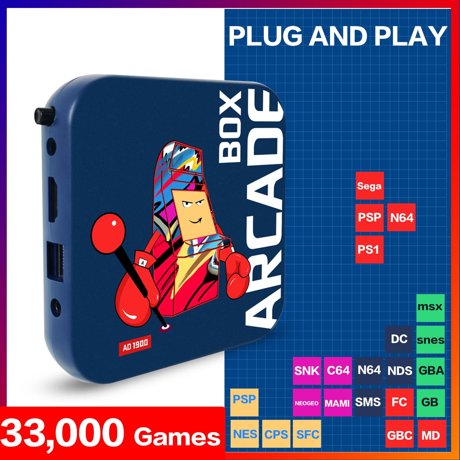 Consola de Videogame Retro, Mini Game Box, 4K, 64G, 11000 Jogos