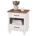 thumbnail image 2 of Nightstand, Bedside Table with Charging Station, End Table with 2 Drawer, Open Shelf, Modern Style for Bedroom, Living Room, White and Oak, 2 of 7