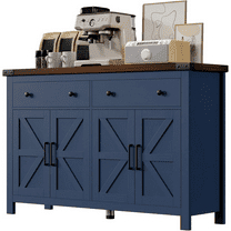 HAUXITIO Farmhouse Buffet Cabinet with 4 Doors & 2 Drawers,55 Inch Storage Sideboard with Coffee Bar Station for Dining Room & Kitchen,Blue