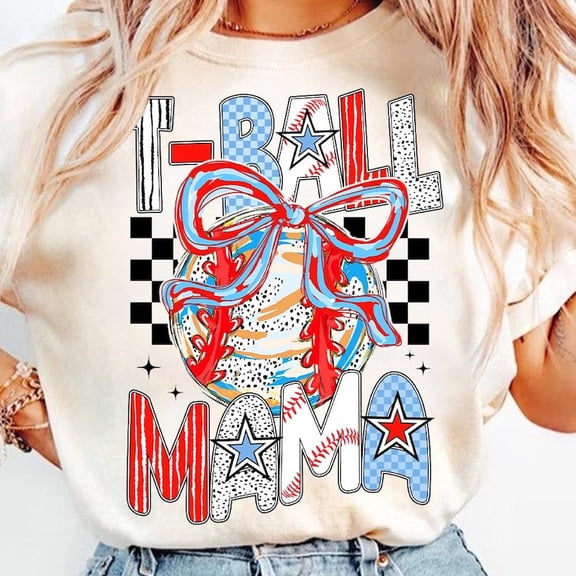 T-Ball Mama T-Shirt, Coquette Bow Game Day Baseball Tee, Brushstroke Baseball Mom Shirt, Raising Ballers Outfit, Cute Sports Mom Gift