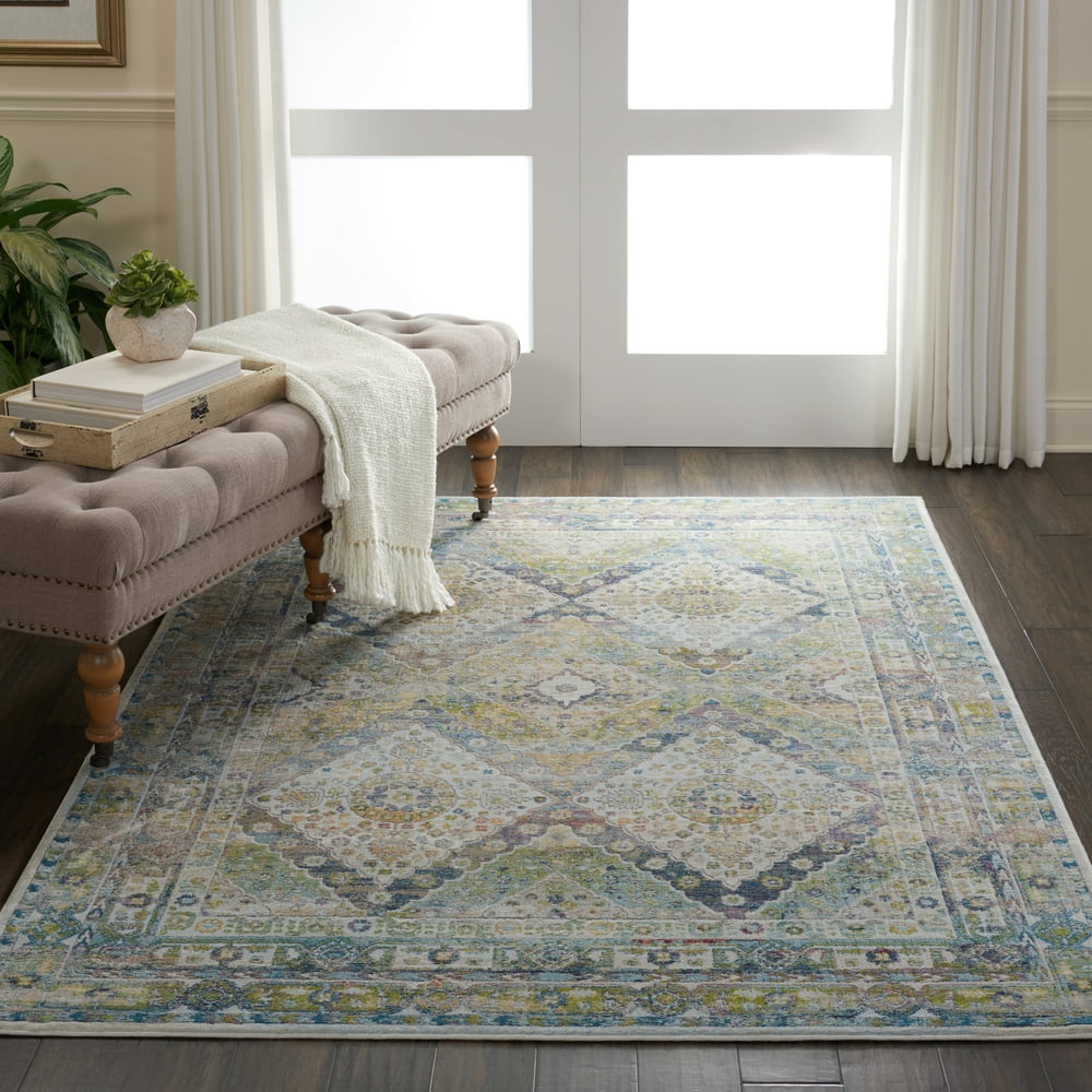 Nourison Global Vintage Farmhouse Bordered Blue/Green Area Rug