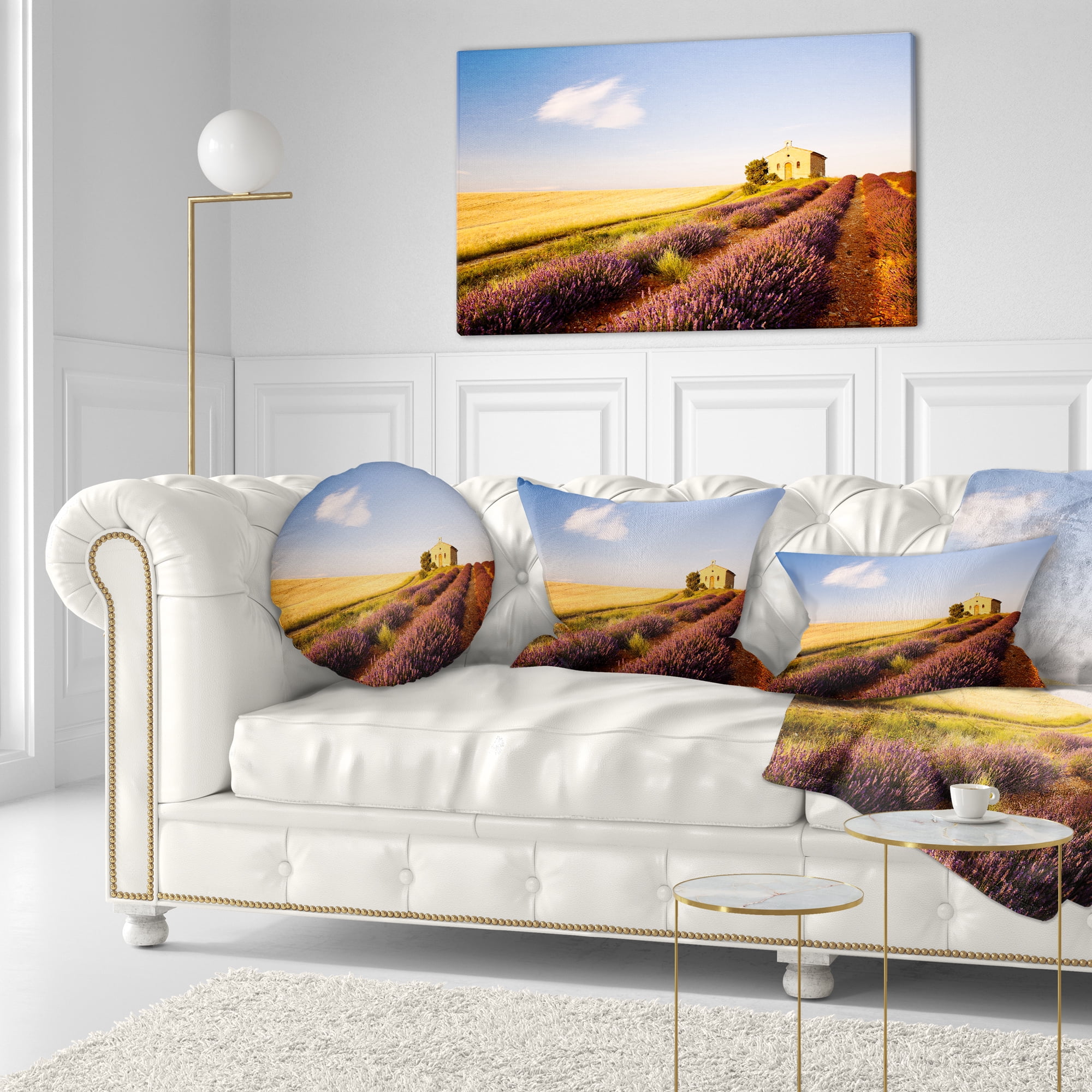 Designart Grain Fields with Lavender Rows - Landscape Printed Throw Pillow - 12x20