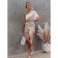 thumbnail image 2 of Bodycon Sexy Party Silk Robe Satin Dress For Women Short Sleeve One Shoulder High Split Ruched Evening Dresses 2022 Autumn, 2 of 7