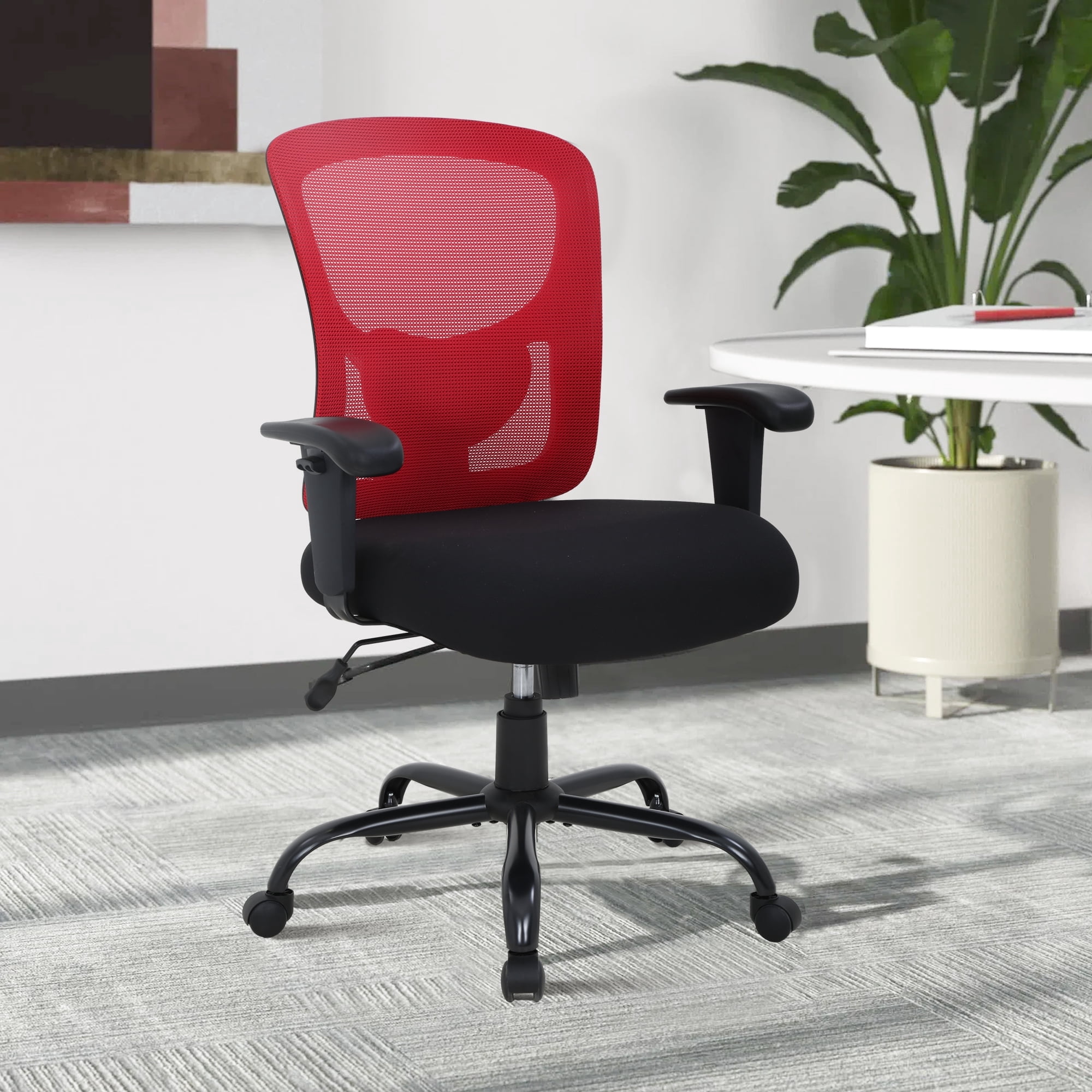 CL.HPAHKL Office Chair Ergonomic Desk Chair, 400lbs Big and Tall Mesh Chair, Computer Chair with Adjustable Arms & Seat Height, Rolling Swivel PC Chair for Home Office, Red