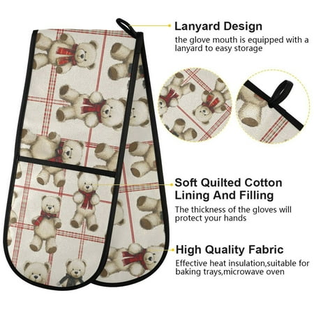 

BZSMCE Oven Mitts Bear Hugs and Checkered Love Creative Pattern Resistant Kitchen Gloves