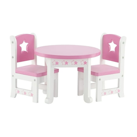 14 Inch Doll Furniture Lovely Pink And White Table And 2 Chair Dining Set With Beautiful Star Motif Fits American Girl Wellie Wisher Dolls