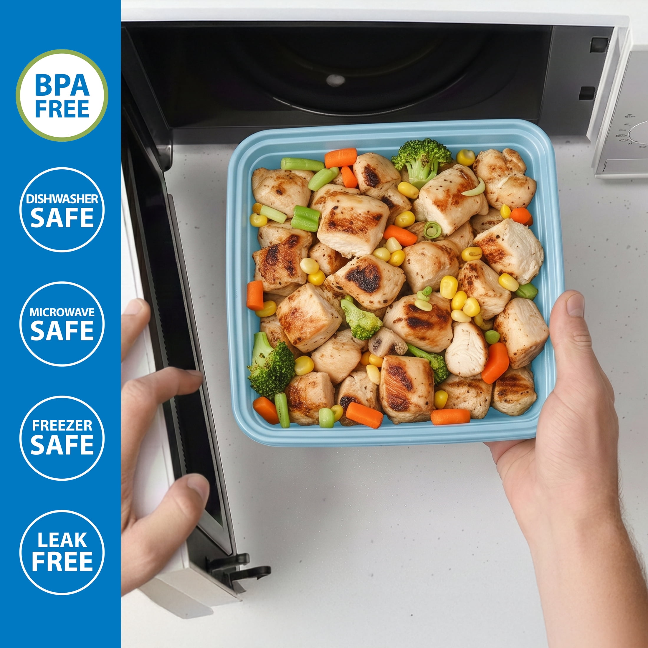 Mainstays 5-Pack Tall Square BPA-Free Plastic Meal Prep Food Storage Containers, 1.9L, Blue Cameo