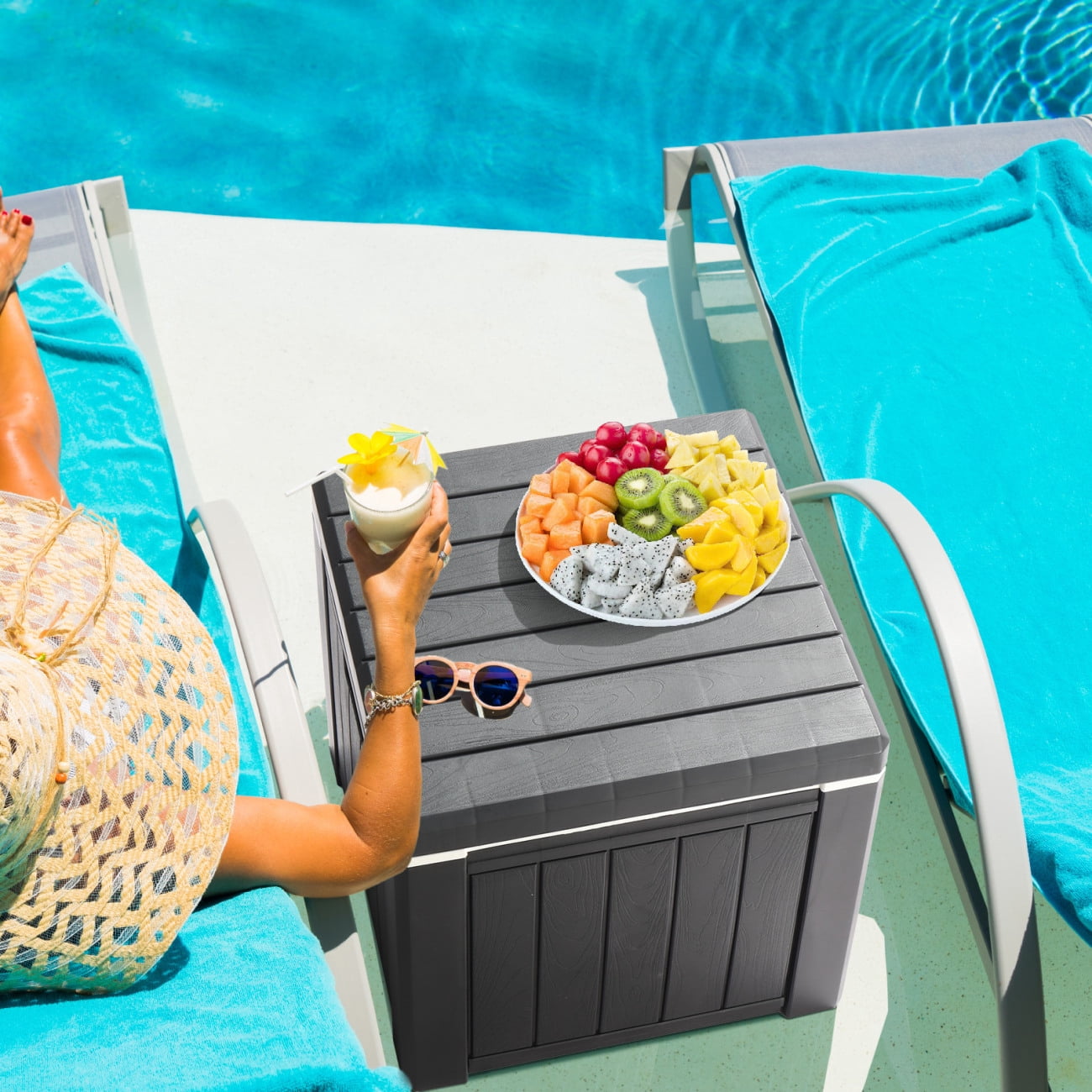 10 Gallon Portable Ice Chest with Built-in Handle, 4-in-1 Cooler Side Table with All-weather Resistance,  Multifunctional Ice Cooler Outdoor Side Table for Camping, Picnic, Beach, Pool, Party