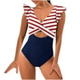 thumbnail image 2 of sovlvnd on Clearance Women's Plus Size V Neck Loose Cross Ruffle Sexy piece Swimsuit Summer Beach Fashionable Bathing Suit, 2 of 5