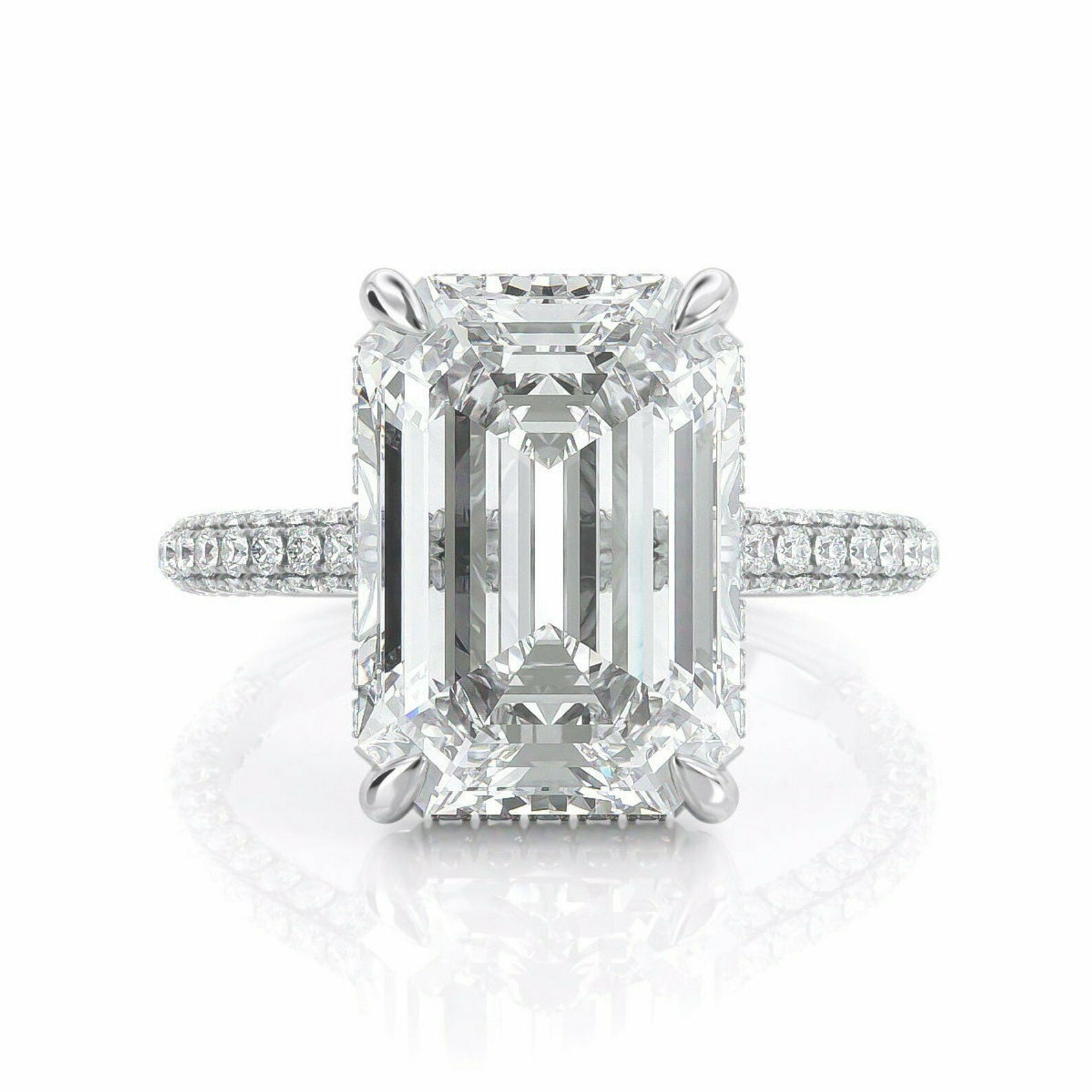HeartsAndYou 2.5ct Emerald Moissanite Solitaire Engagement Ring for Women 18k White Gold over Silver Hidden Halo