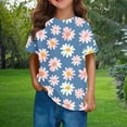 thumbnail image 4 of Piuwrlz Kid Round Neck T-Shirts Girls Short Sleeve Sweatshirt Printed Fashionable Cotton Shirt Top Blue Size 11 Years, 4 of 9