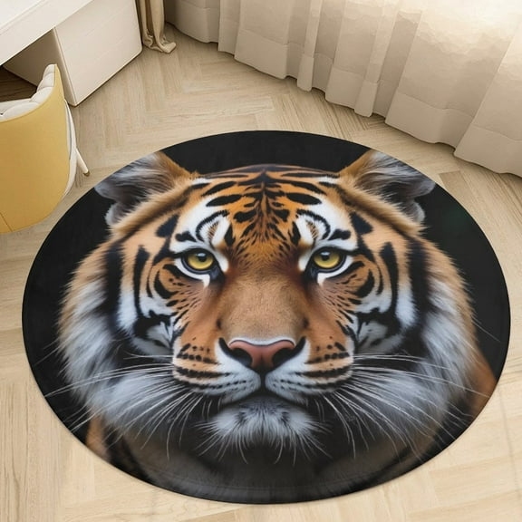 Tiger Face Close-Up Round Area Rugs for Bedroom Living Room, 4FT Soft Comfy Indoor Circle Carpets, Carpet Home Decor Floor Mat