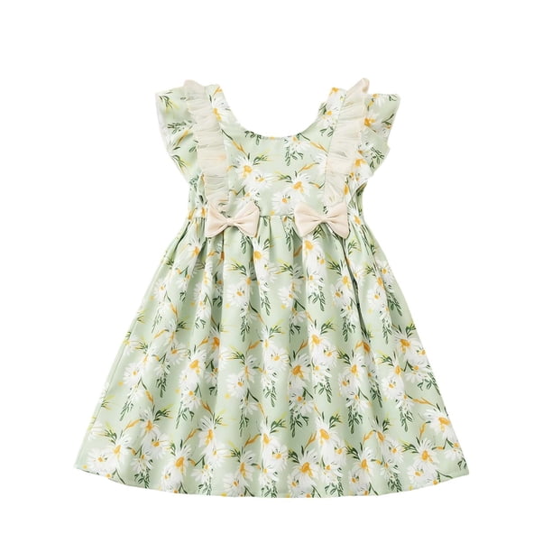 Vestido de Fiesta de Navidad de las Niñas de Pecho Delgado sin Mangas Cintura Acanalada Falda Francesa Cinchada para Dormir Vestido de Navidad de Ocio Diario Niña Bebé