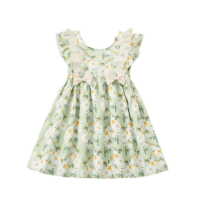 Vestido de Fiesta de Navidad de las Niñas de Pecho Delgado sin Mangas Cintura Acanalada Falda Francesa Cinchada para Dormir Vestido de Navidad de Ocio Diario Niña Bebé