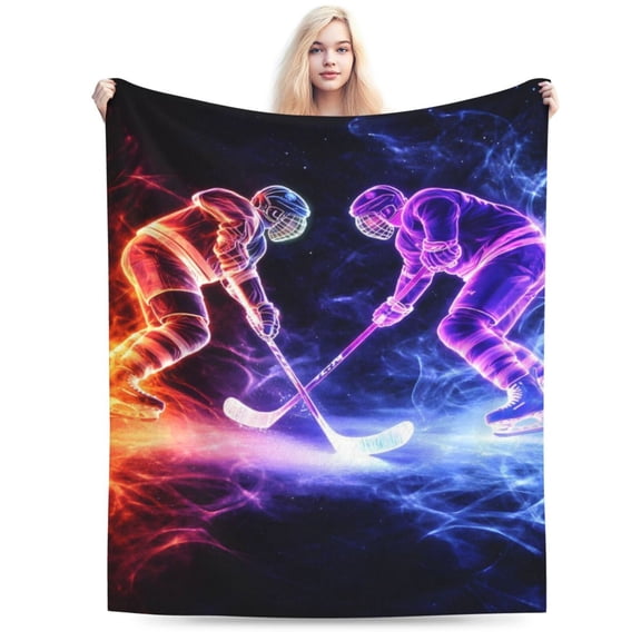 Hockey Player Blanket Ice Hockey Flannel Plush Throw Blanket Cozy Sports Fans Decor Fleece Stuff Blanket Gifts for Lover Girls Boys Kids Adults Women Bed Travel 50x40