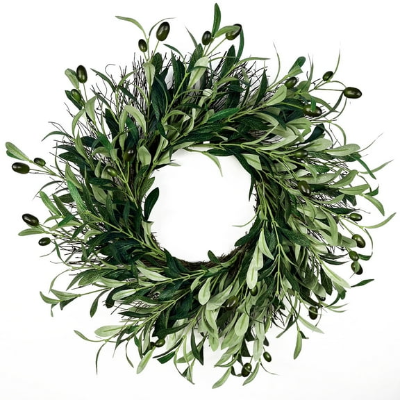 20" Olive Wreath for Front Door,Greenery All Season Wreath with Olive Leaf Fruit