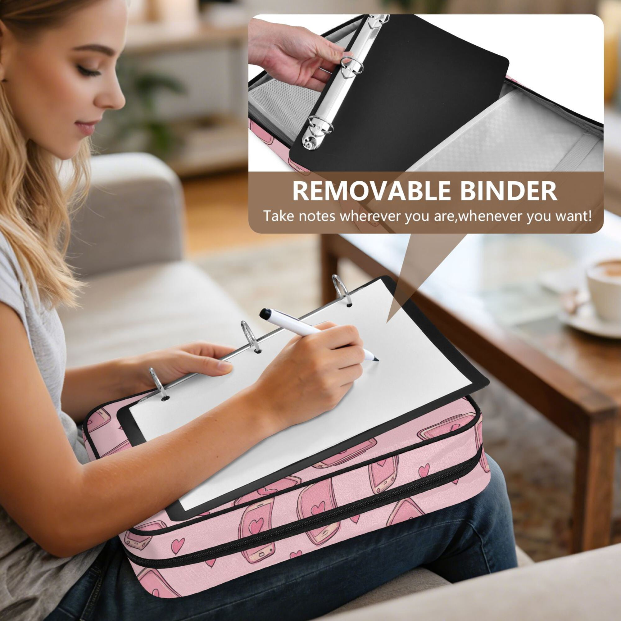 FORMRS Accordion File Folder A4 Size 7-Pocket Expanding Document Organizer Bag with 3 Ring Binder, Phones and Hearts