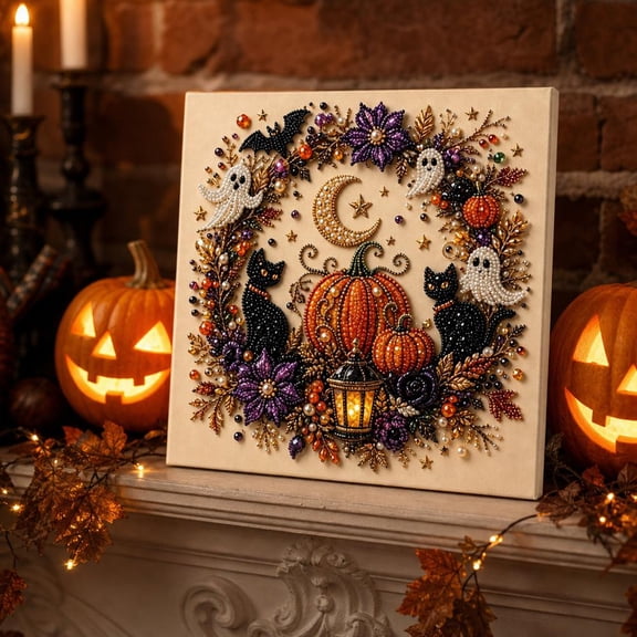 Halloween Ghost Pearl Art DIY Kit, Spooky Cute 3D Dia-mond Paint-ing Crafts for Adults, Fall Home Decor Wall Art, Beginner-Friendly Seasonal Party Gift