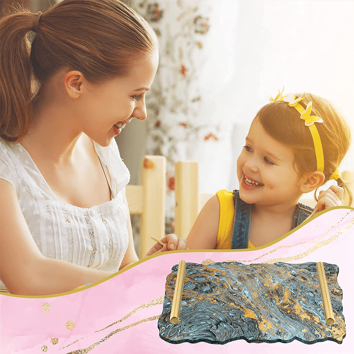 Resin Tray Silicone Tray Mold Irregular Casting Epoxy with Gold Handles for