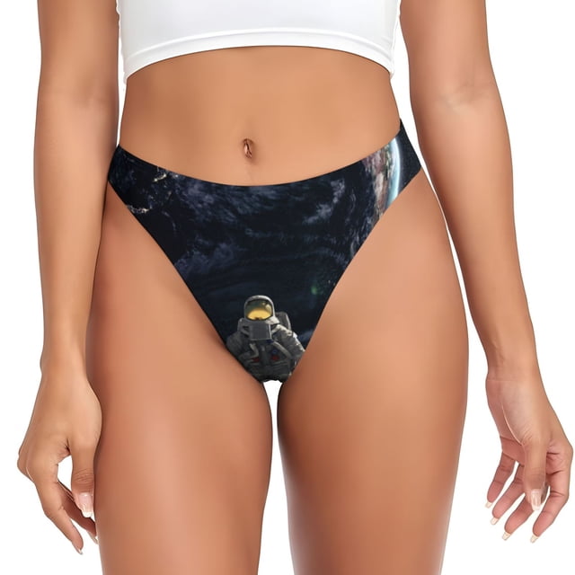 Fotbe Astronaut Standing In The Moon Tanga Sin Costuras para Mujer con Estampado – Panties Invisibles, Transpirables y Cómodos para Uso Diario-Small