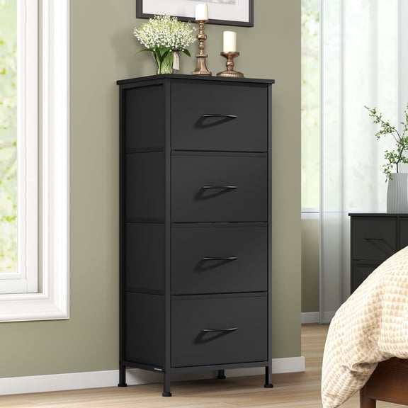 4-Drawer Fabric Dresser with Steel Frame, 66 lb Top Load Storage Organizer for Bedroom Closet, Black