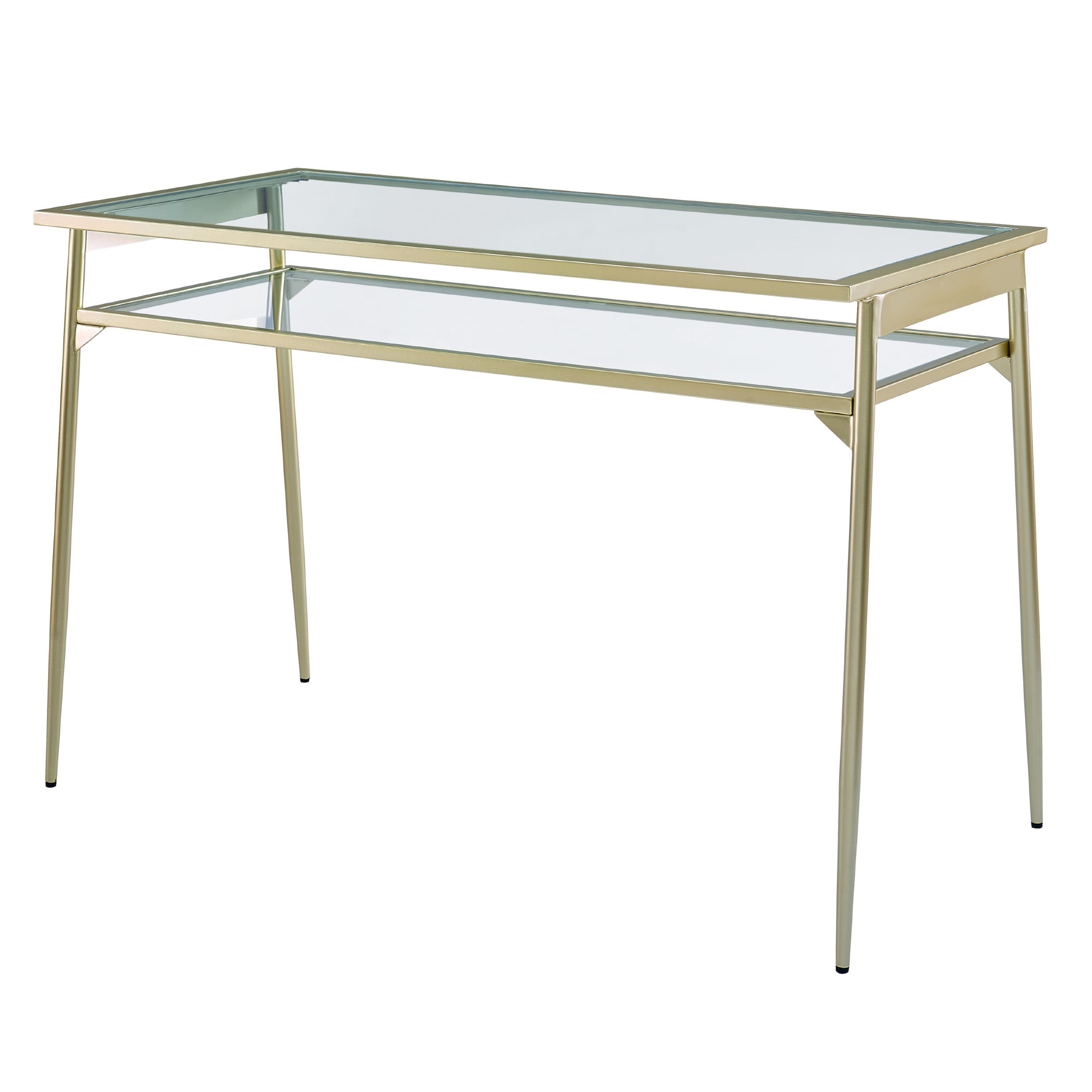 Walker Edison Modern Glass Tiered Writing Desk, Gold