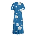 thumbnail image 7 of LWavelet Women's Plus Size Floral Maxi Dress Short Sleeve Tie Waist Casual Boho Flowy Dress with Pockets Dark Blue 4XL, 7 of 7