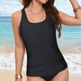 thumbnail image 2 of HCNTES Womens Plus Size Tankini Tops Built-in Bra Bathing Suit Tops Casual Loose Blouson Swimsuits Tops(Black,L), 2 of 9