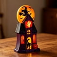 thumbnail image 2 of HAHUT Halloween House Blow Mold Light, Resin Pre-Lit Spooky Mansion with Glowing Witch Moon, Ghost & Black Cat for Halloween Party Tabletop Decor (Red), 2 of 7