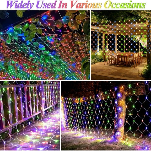 FGERFE-300 LED Net Lights for Bushes, 14.8ft x 5ft 8 Modes Christmas Outdoor Mesh Lights Connectable, Waterproof Decorative String Lights Plug in for Xmas Tree Garden Wedding Party (Clear Wire, Mulit