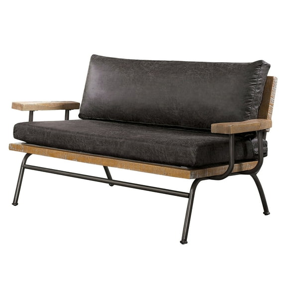 Furniture of America Meza Rustic 2-Seater Loveseat Sofa in Gray Faux Leather