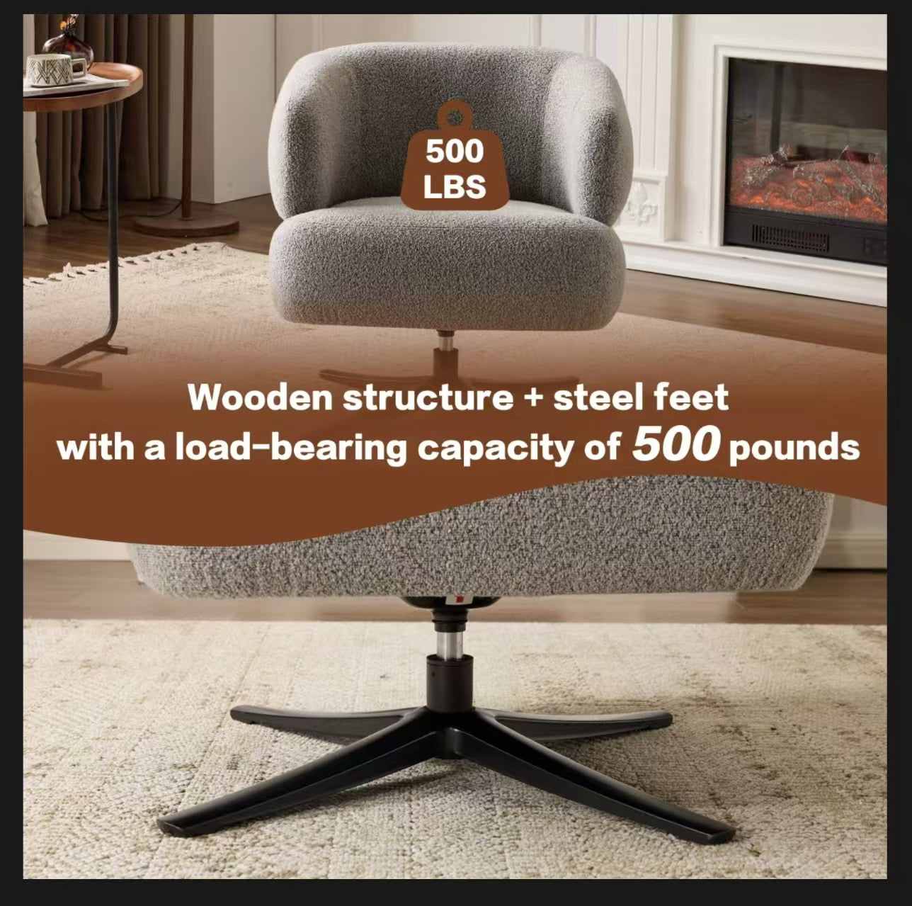 Swivel Chair, Accent Chair, Leisure Sofa With 360 Rotation Linen Fabric Thick Cushion For Living Room Balcony Study, Grey Curved Armrest Sofa Chair