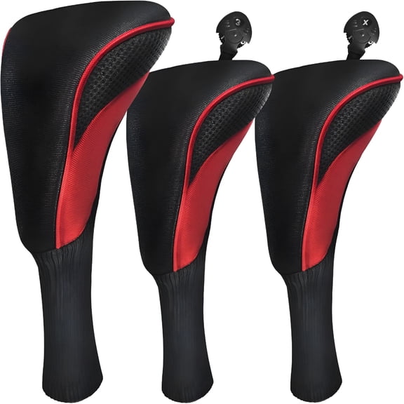 BESTSKY Golf Club Covers for Fairway Woods Driver Hybrids 3 Pieces Long Neck Mesh Sports Fan Golf Club covers Set with Interchangeable No. Tags 3 4 5 6 7 X Golf Accessories for Men Women