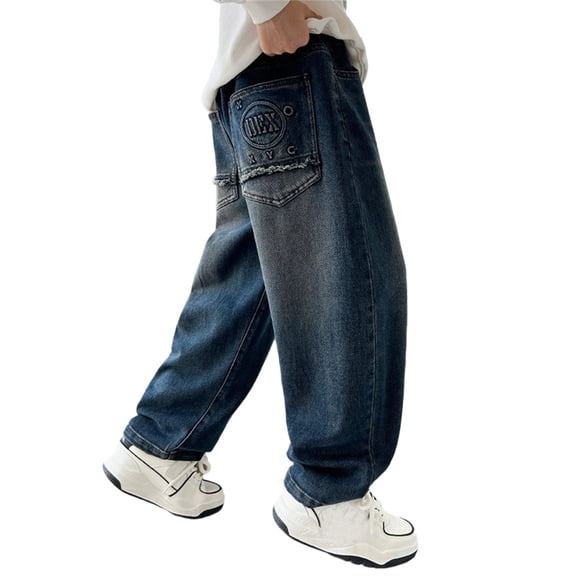 Wdgfv Boys Casual Loose Fit Denim Jeans for Autumn Comfortable Dad Style Trousers Big Kids Youth 4 To 15 Years Dark Blue 10-11 Years