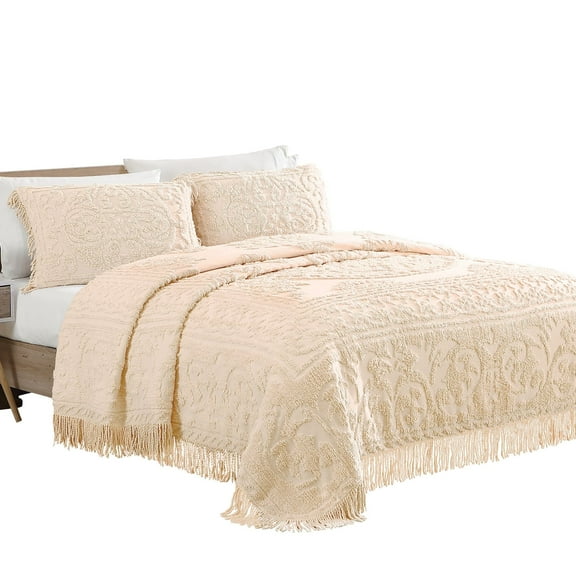 Collections Etc Luxurious Medallion Chenille Fringe Border Bedspread Gold - Queen