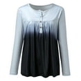 thumbnail image 4 of Lenago Womens Tops 2023 Casual Gradient Printed PulloverRound Neck Long Sleeve Buttons Blouse Tops Blouse Shirts on Clearance, 4 of 4