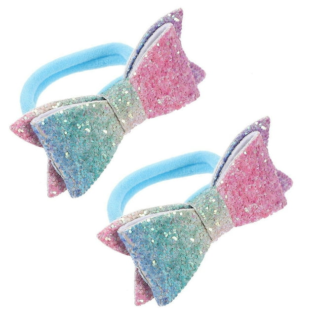 Ponytail Holders Elastic Hair Bows Multi Color Everyday Outfits Comfortable to Wear for Girls 2Set