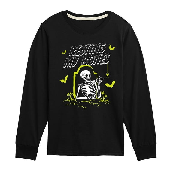Instant Message - Skeleton Resting My Bones At the Tomb - Toddler & Youth Long Sleeve Graphic T-Shirt