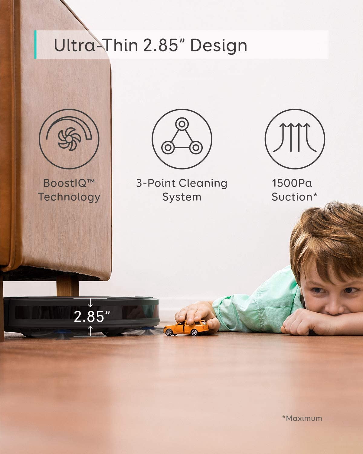 Anker eufy BoostIQ RoboVac 11S Plus, Upgraded, Super-Thin, 1500Pa Strong Suction, Quiet, Self-Charging Robotic Vacuum Cleaner, Cleans Hard Floors to Medium-Pile Carpets, Black