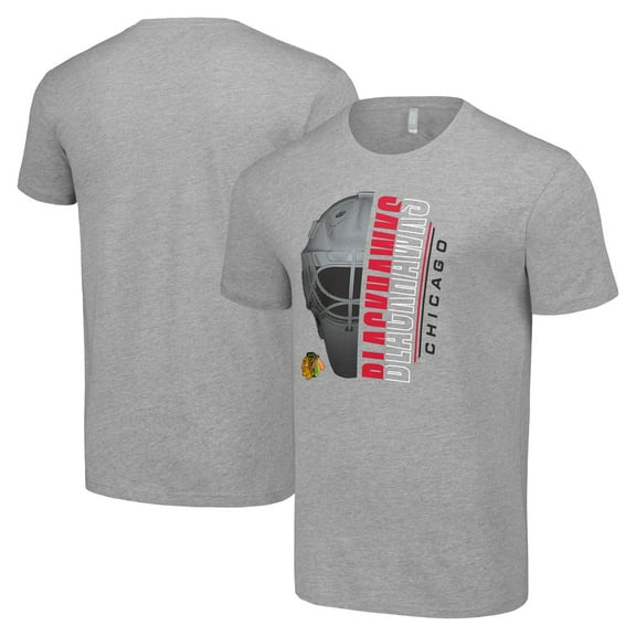 Men's Starter Heather Gray Chicago Blackhawks Half Helmet Logo T-Shirt