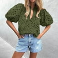thumbnail image 3 of Mittory Women's Summer Tops Dressy Casual Short Sleeve V Neck Buttons Hollow Out Lace Embroidered Blouses Shirts, 3 of 6