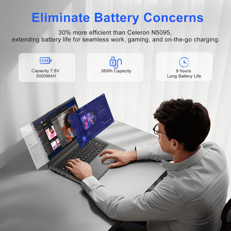 RNRUO 14" Laptop Computer, 8GB RAM 256GB SSD Intel 6500Y with 2 Cores, 1080p Display, Dual 4K Output, Type-C PD WiFi5 BT5.0, Office 2024 Windows 11 for Business Study, Dark Gray