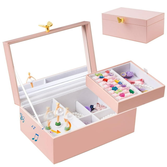 Caja Musical para Joyas, Estuche Organizdor Bailarina Almacenaje de Joyerías para Niñas Chicas Ballerina Music Jewelry Storage Box (Rosa)