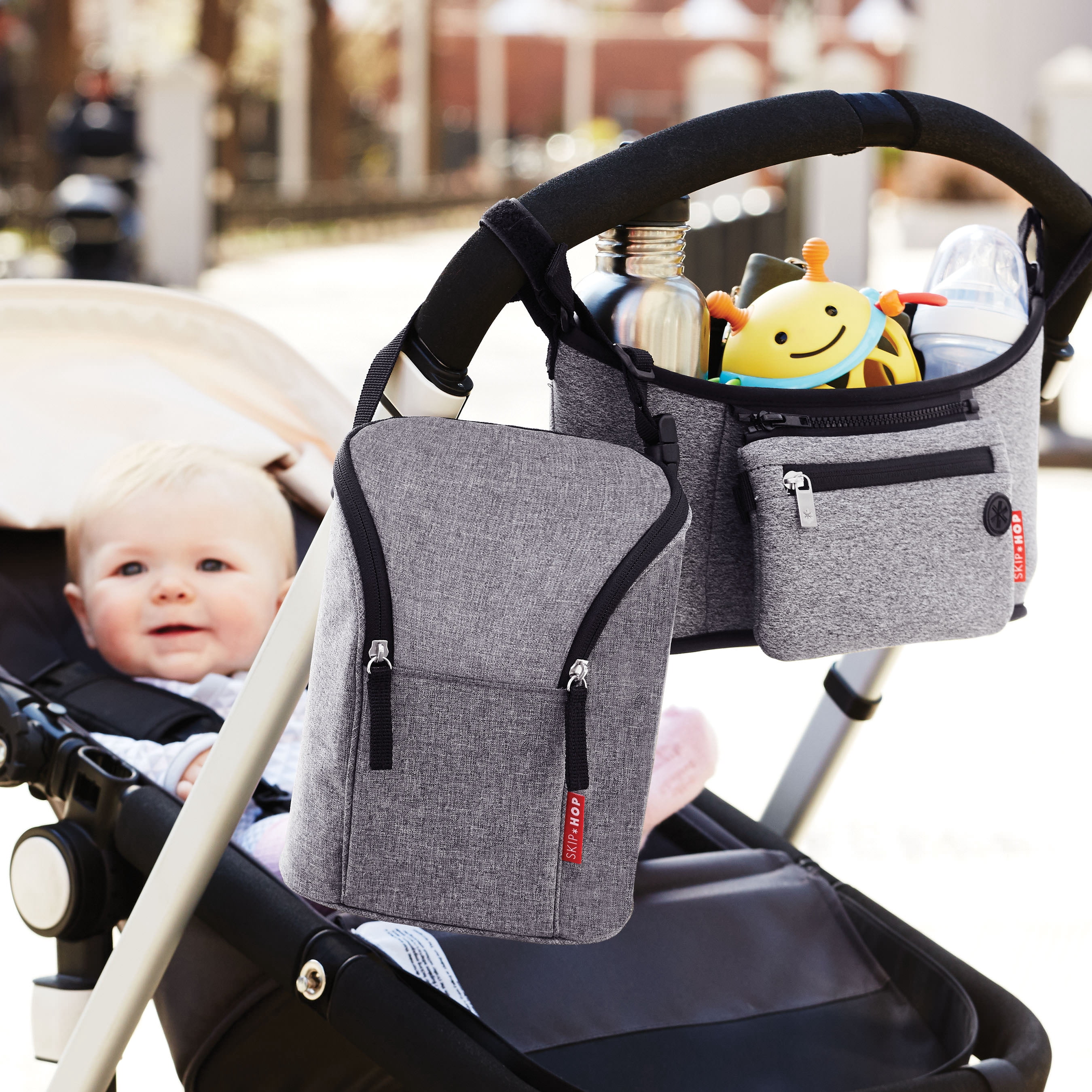 Skip Hop Grab & Go Double Bottle Bag, Heather Grey