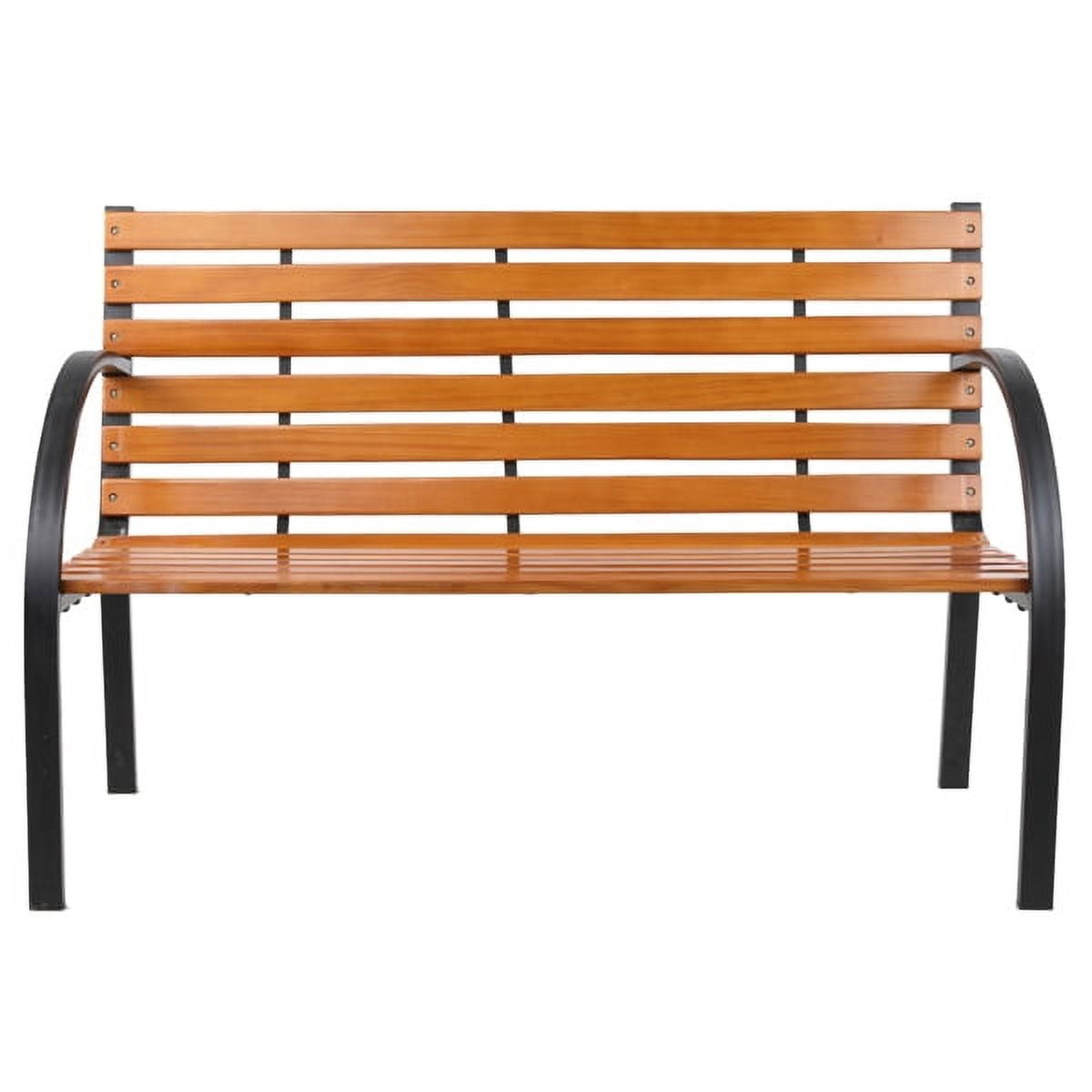 48" Hardwood Slotted Steel Cast Iron Frame Outdoor Patio Garden Bench Park Seat