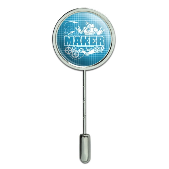 Maker Blueprint Design with Robot and Gears Stick Pin Stickpin Hat Brooch