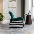 thumbnail image 3 of Modern Armless Accent Chair, Comy Fluffy Faux Fur Upholstered Living Room Chair with Metal Legs Cute Vanity Chair for Women Girls Bedroom Living Room, Emerald, 3 of 7