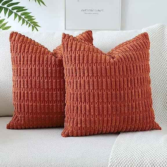 Eryueer Corduroy Soft Striped Decorative Throw Pillow Covers 22x22 Inch Cushion Covers 55x55 cm Cushion Case Square Pillowcase for Couch Sofa Living Room Bed Home Boho Decor Set of 2 (Rust)
