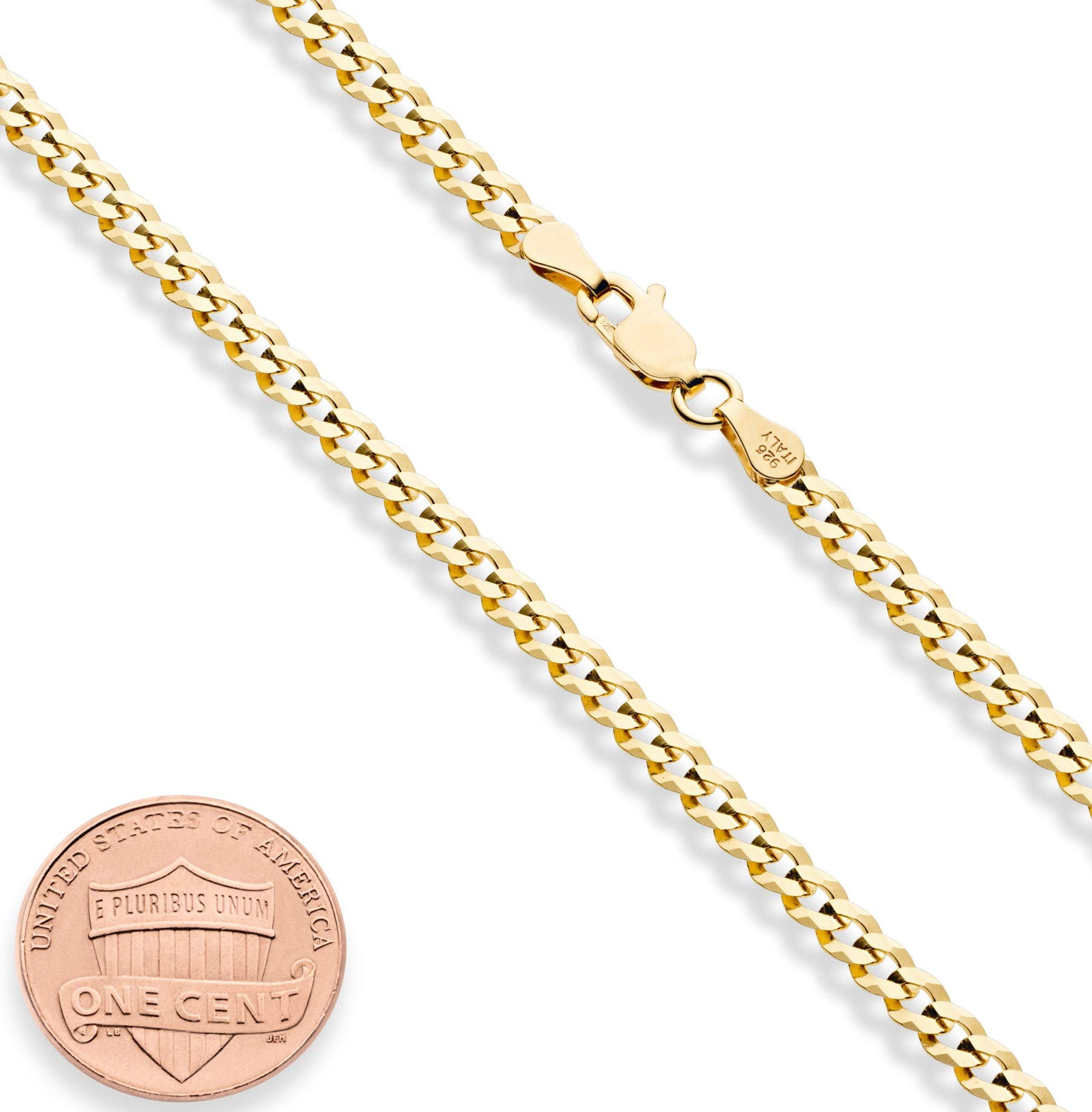 Miabella Italian Solid 18k Gold Over 925 Sterling Silver 3.5mm Diamond Cut Cuban Link Curb Chain Necklace for Women, Made in Italy (Length 18 Inches)